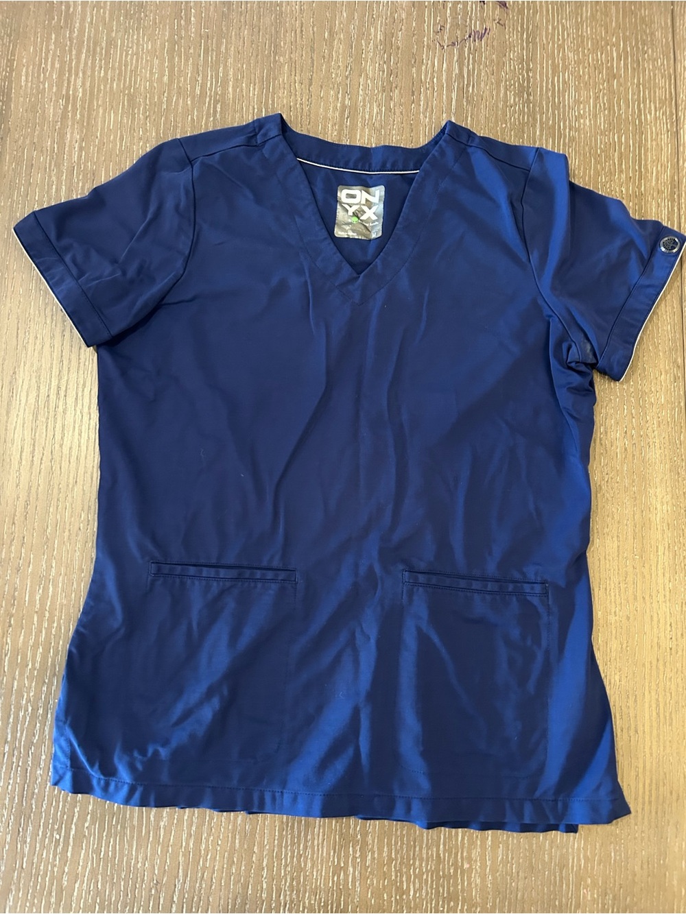 Onyx Healing hearts Women's Deep Navy V-Neck Short Sleeve Scrub Top